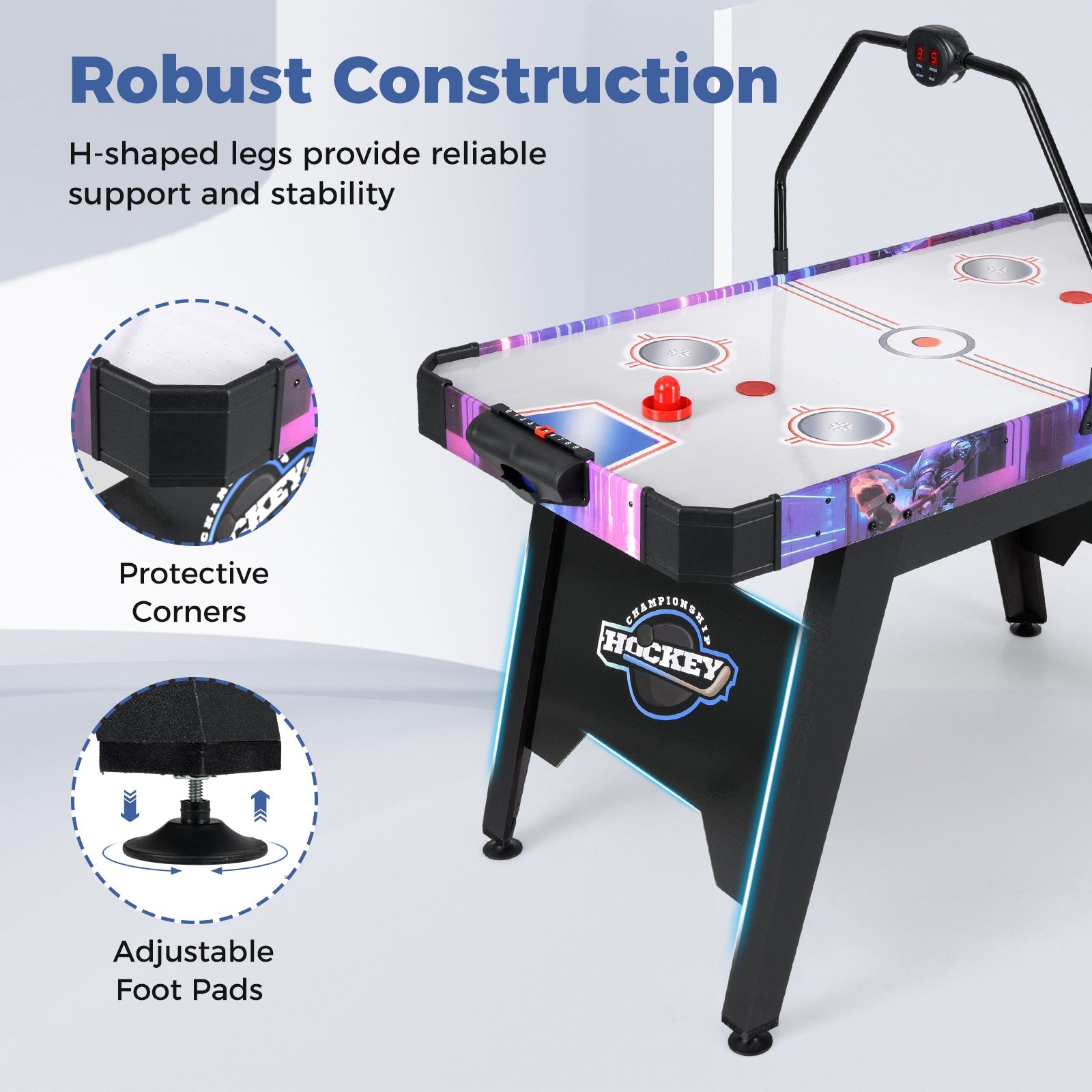56 Inch Air Hockey Table with LED Digital Scoreboard and Powerful 12V Motor-White DirectDeals