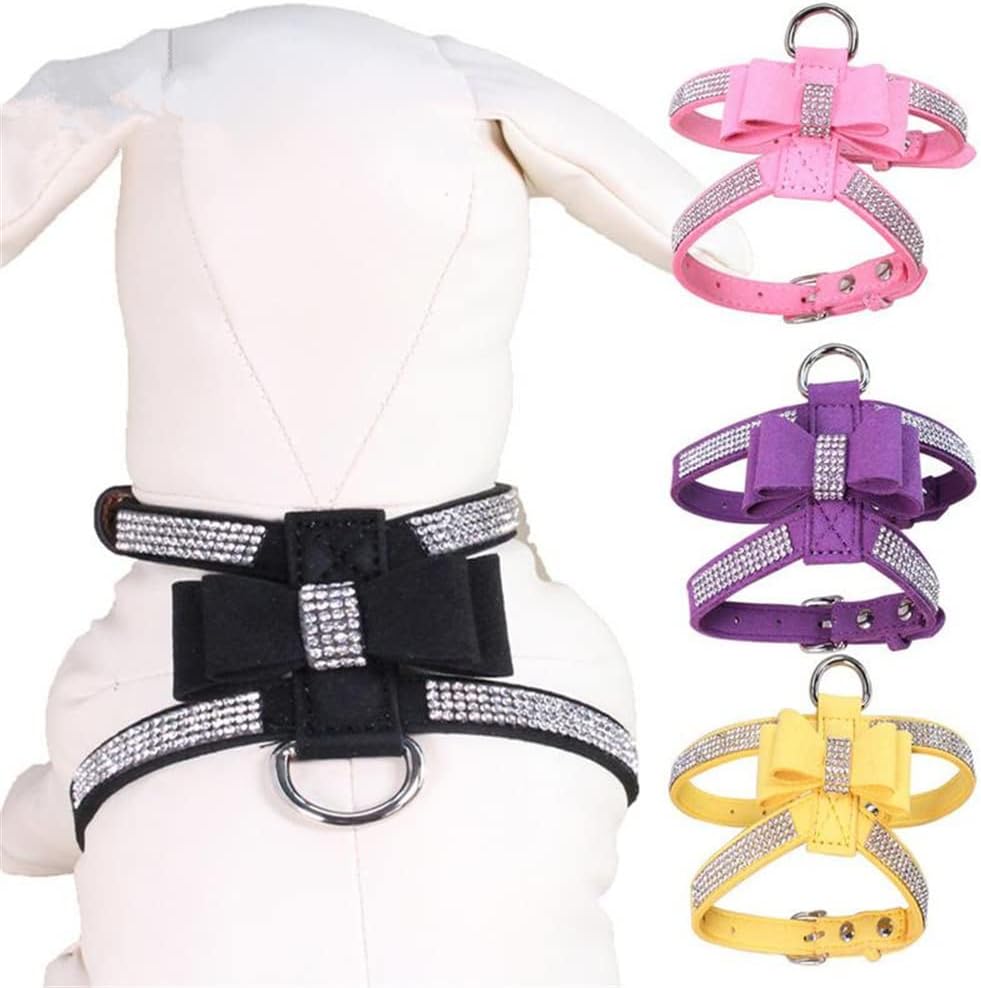 Suede Dog Harness & Leash Set – Rhinestone Bow, Soft & Elegant Jane's Pet Boutique