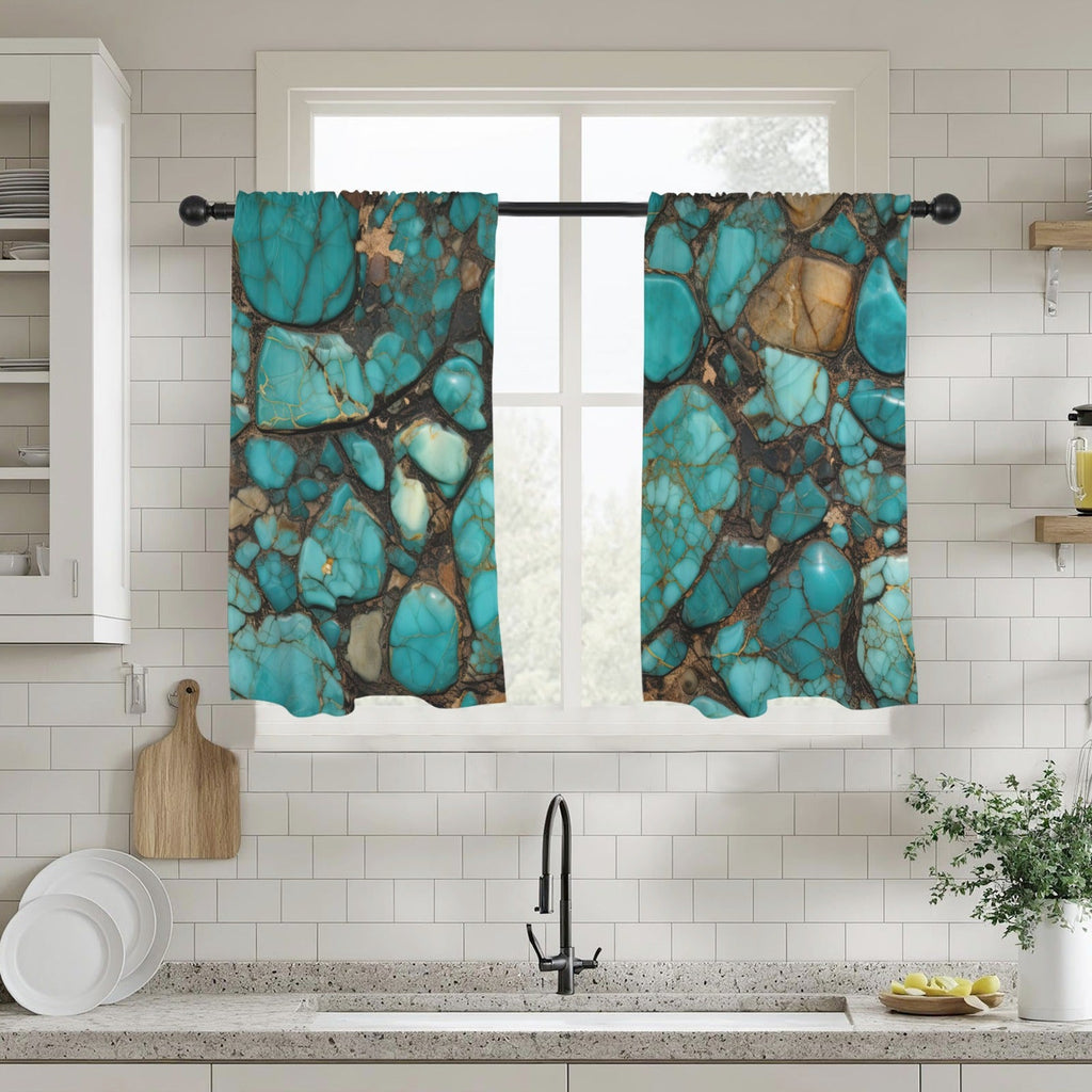 Turquoise Window Curtains 28"x40" (2-Piece) Made in America Baha Ranch Western Wear