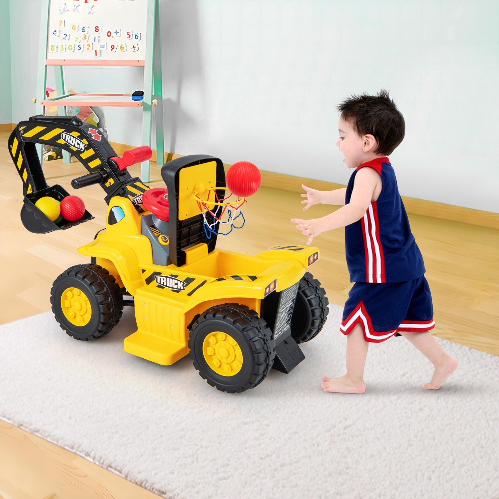 6V Kids Ride On Excavator Fun Digger with Folding Basketball Hoop DirectDeals