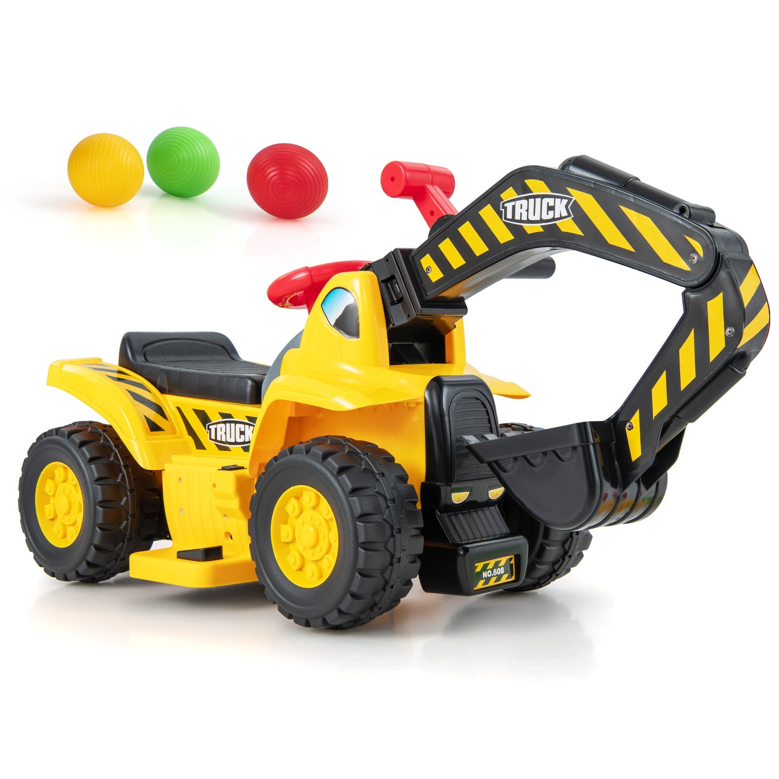 6V Kids Ride On Excavator Fun Digger with Folding Basketball Hoop DirectDeals