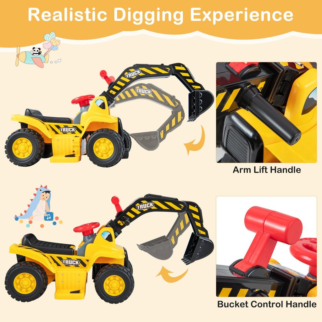 6V Kids Ride On Excavator Fun Digger with Folding Basketball Hoop DirectDeals