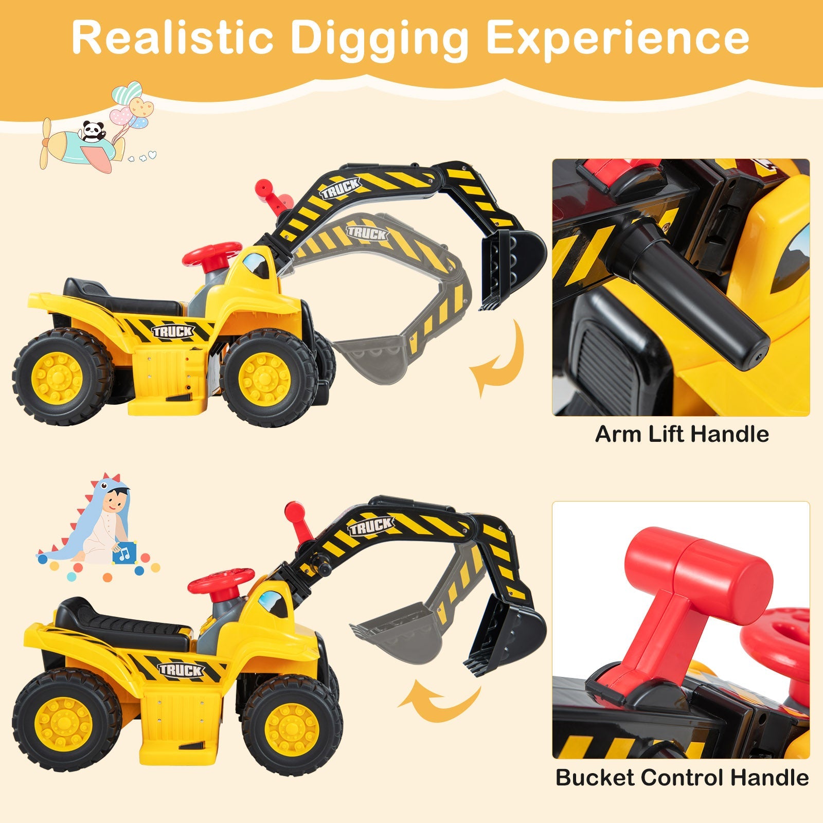 6V Kids Ride On Excavator Fun Digger with Folding Basketball Hoop DirectDeals