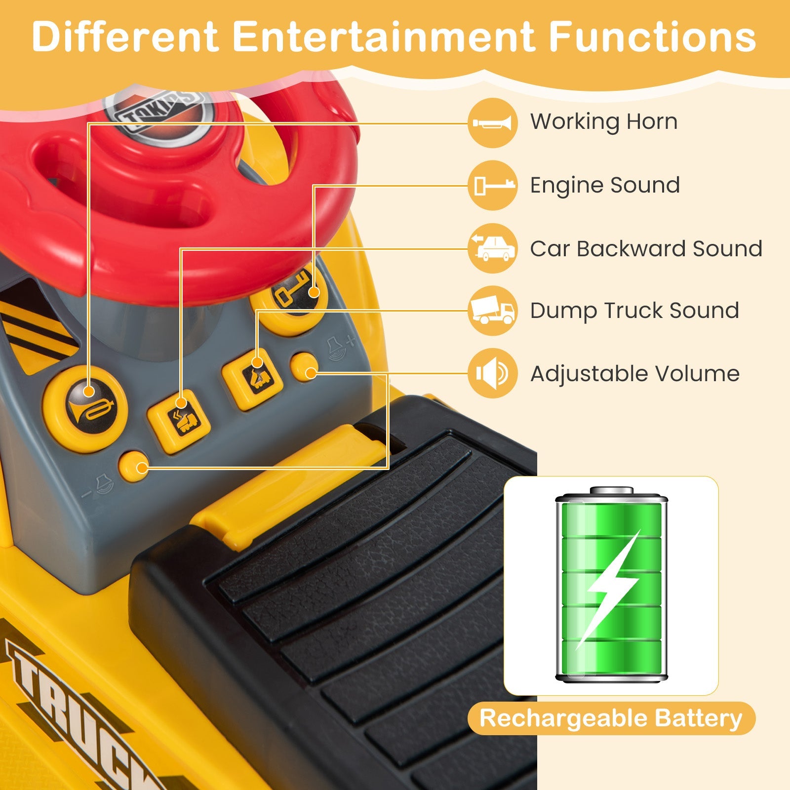 6V Kids Ride On Excavator Fun Digger with Folding Basketball Hoop DirectDeals