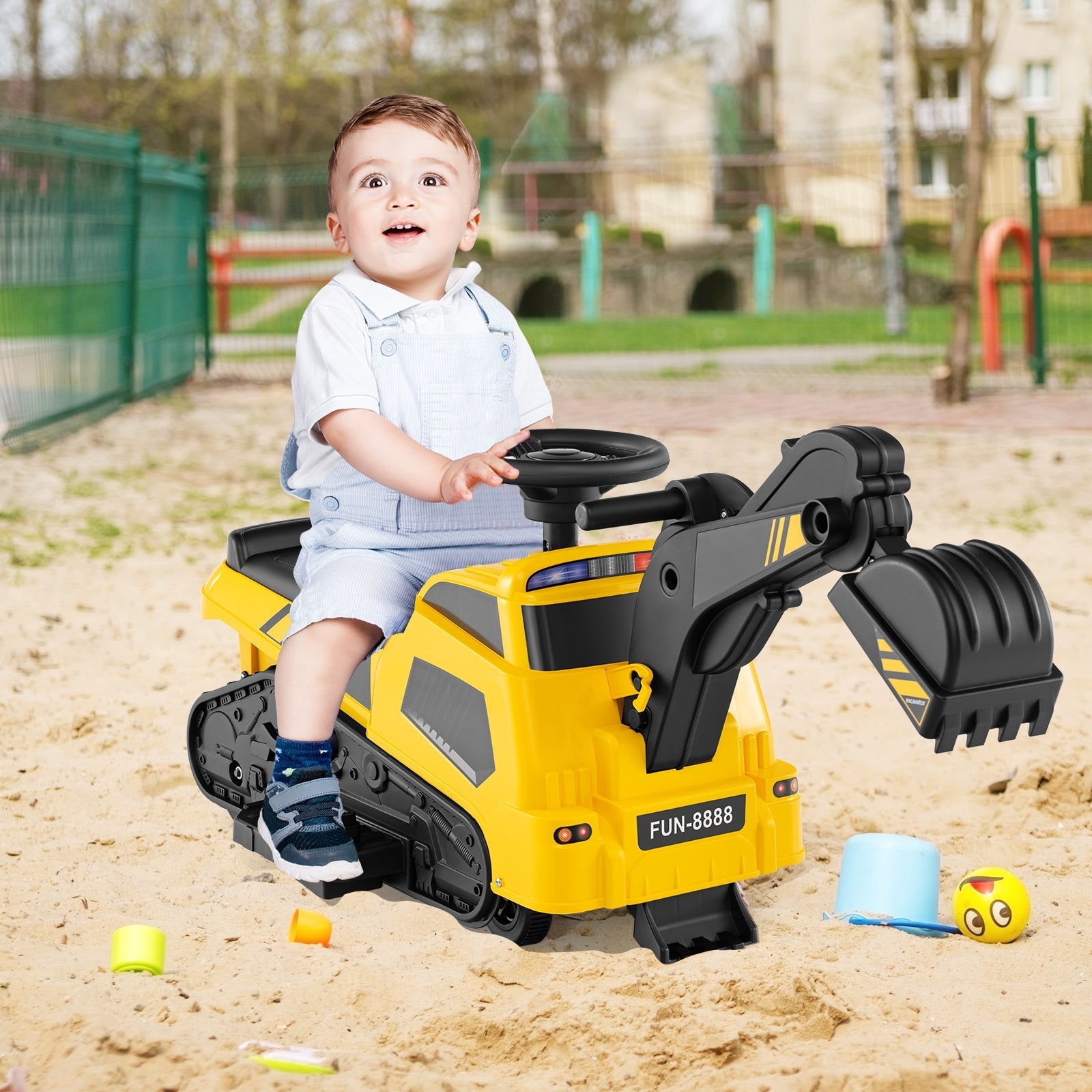 Ride on 3-in-1 Electric Excavator w/ Adjustable Arms & Music GBruno Store