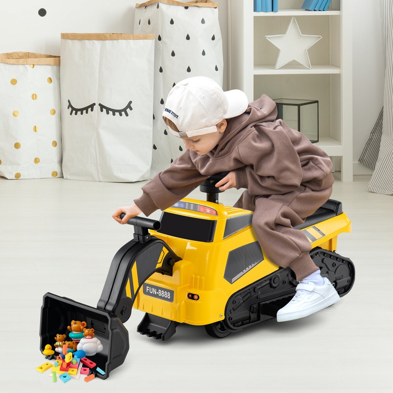 Ride on 3-in-1 Electric Excavator w/ Adjustable Arms & Music GBruno Store