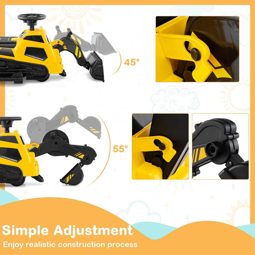 Ride on 3-in-1 Electric Excavator w/ Adjustable Arms & Music GBruno Store