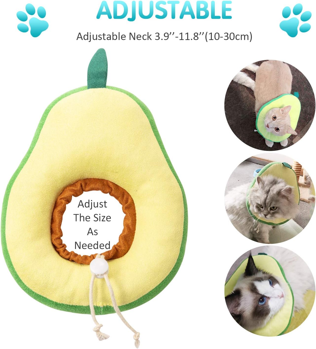 Soft Adjustable Cat Recovery Collar Cone – Cute Avocado & Toast E-Collar Jane's Pet Boutique