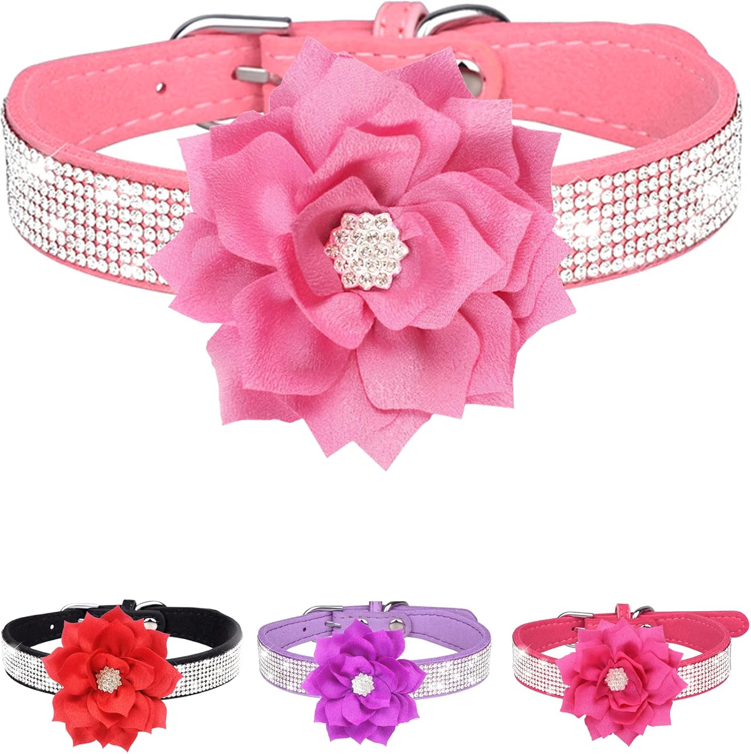 Rhinestone Sparkly Flower Dog Collar with Detachable Bloom Jane's Pet Boutique