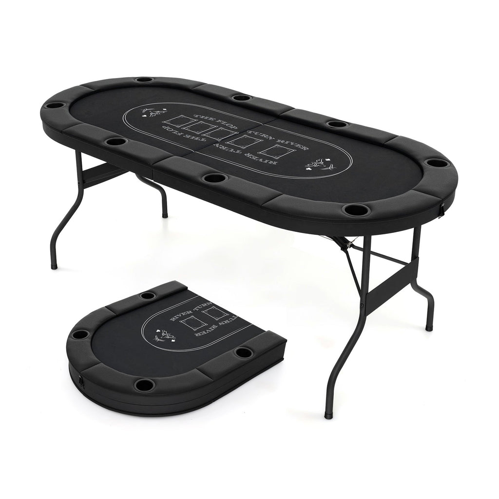 72 Inch Foldable Poker Table for 8 Players Portable Oval Card Board Game Table DirectDeals