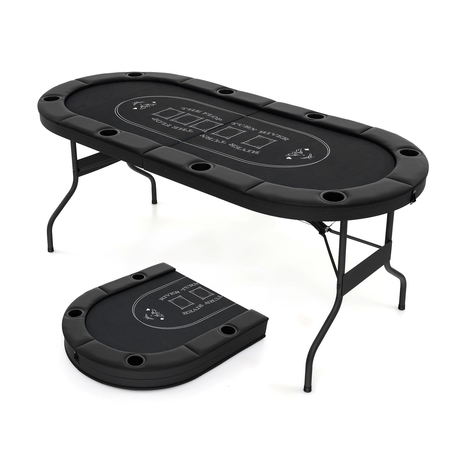 72 Inch Foldable Poker Table for 8 Players Portable Oval Card Board Game Table DirectDeals
