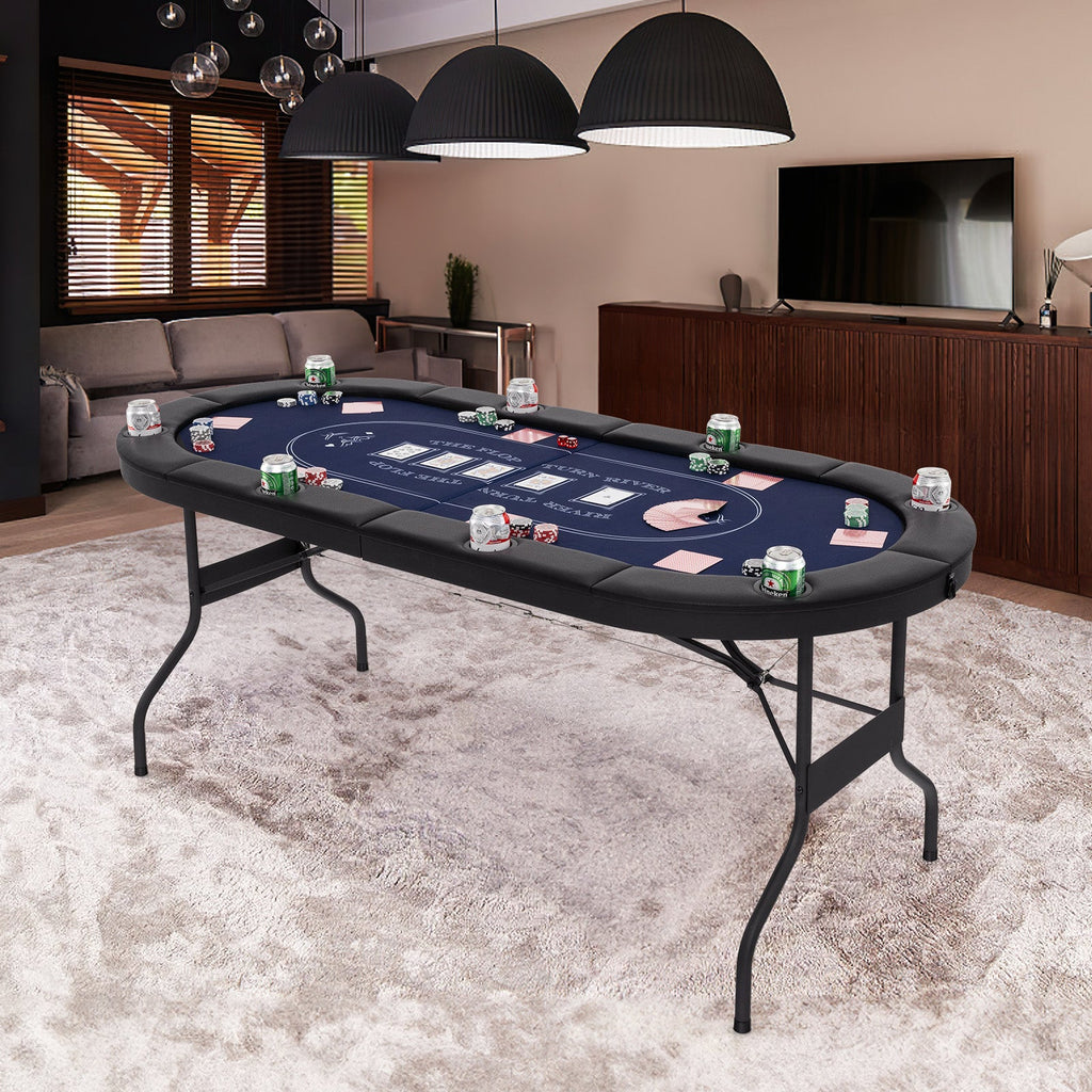 72 Inch Foldable Poker Table for 8 Players Portable Oval Card Board Game Table DirectDeals