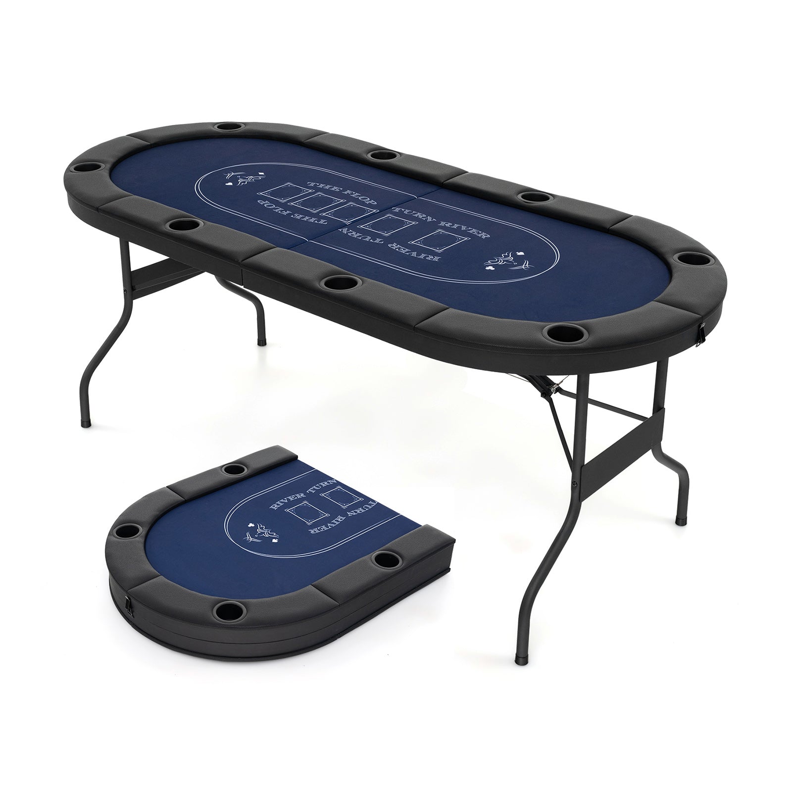 72 Inch Foldable Poker Table for 8 Players Portable Oval Card Board Game Table DirectDeals