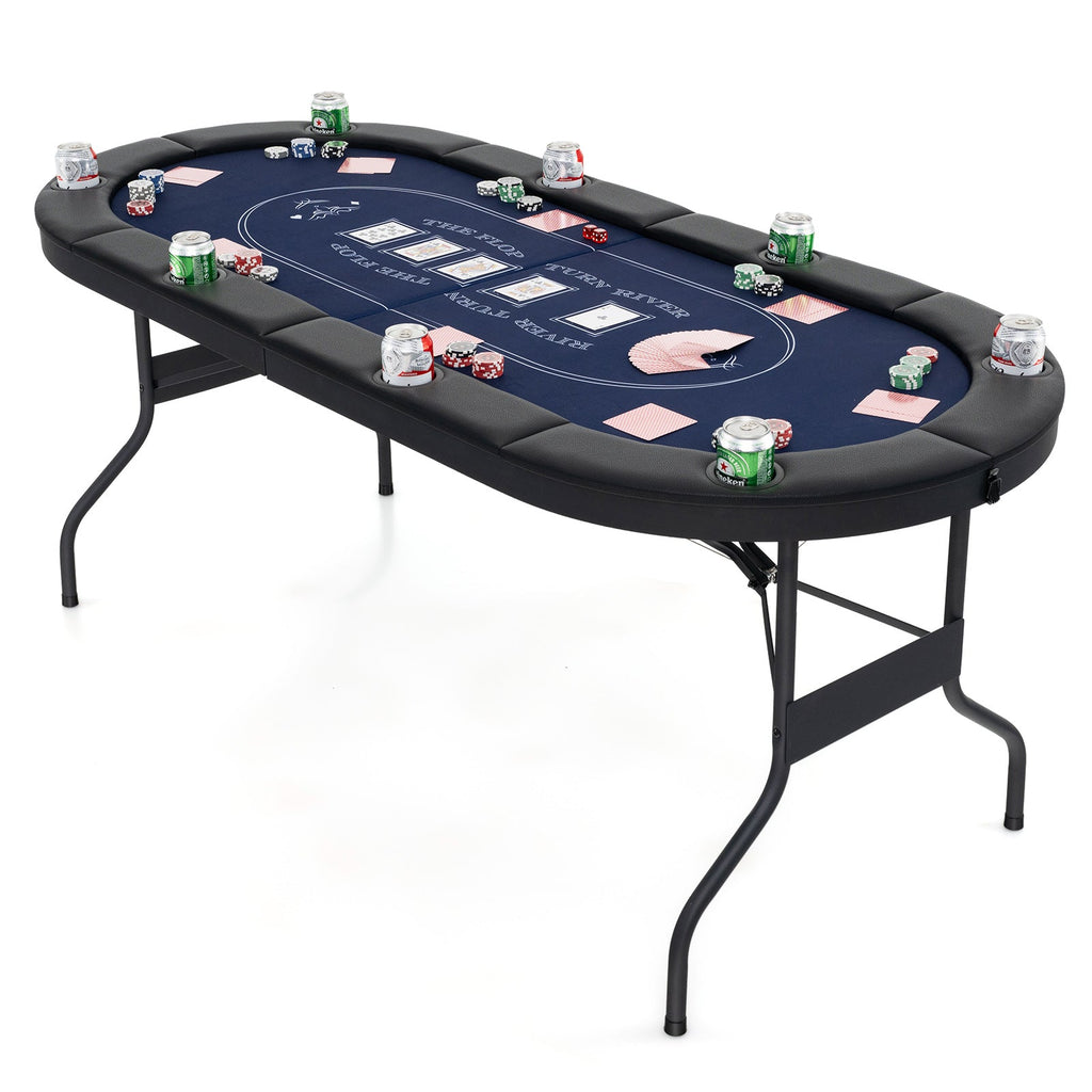 72 Inch Foldable Poker Table for 8 Players Portable Oval Card Board Game Table DirectDeals