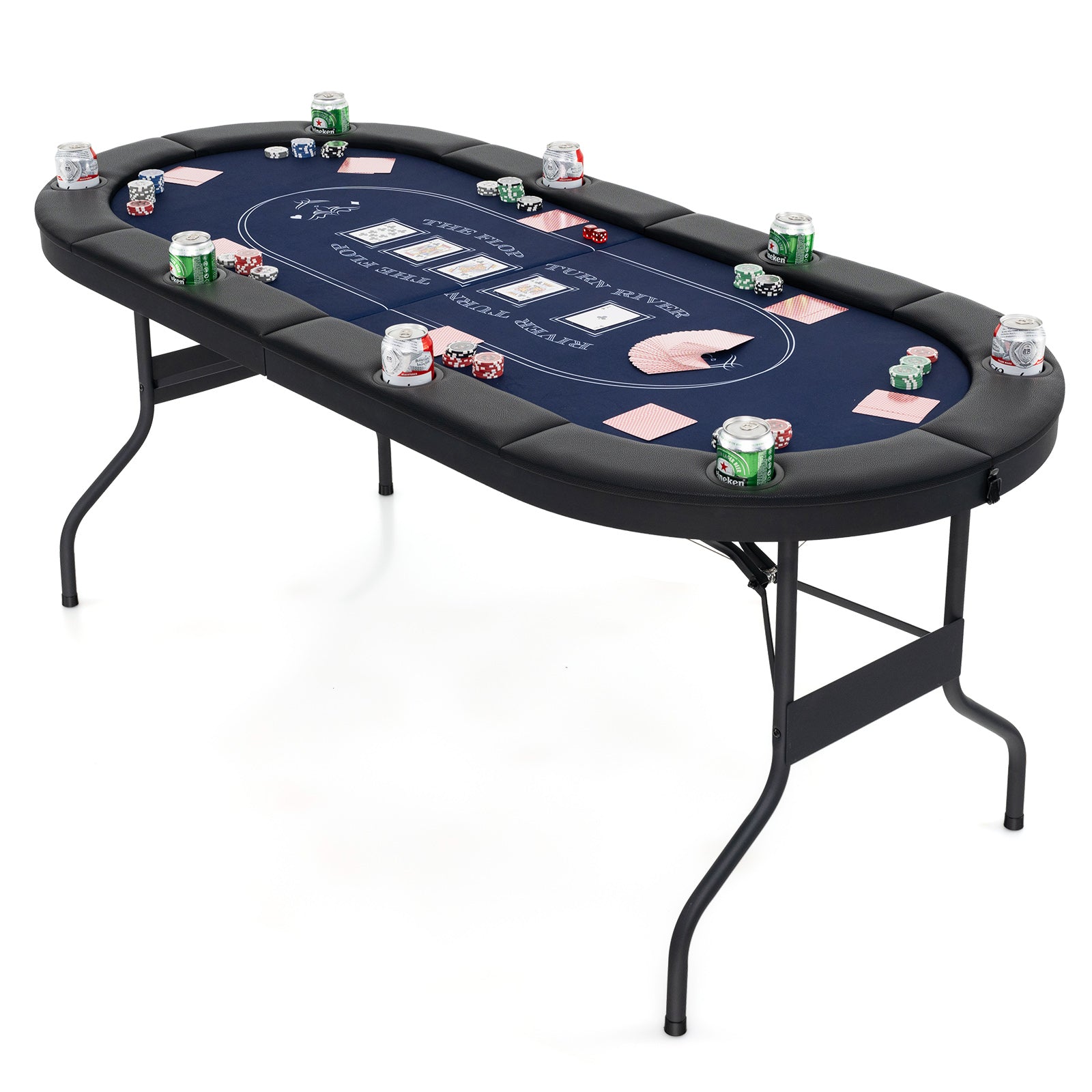 72 Inch Foldable Poker Table for 8 Players Portable Oval Card Board Game Table DirectDeals