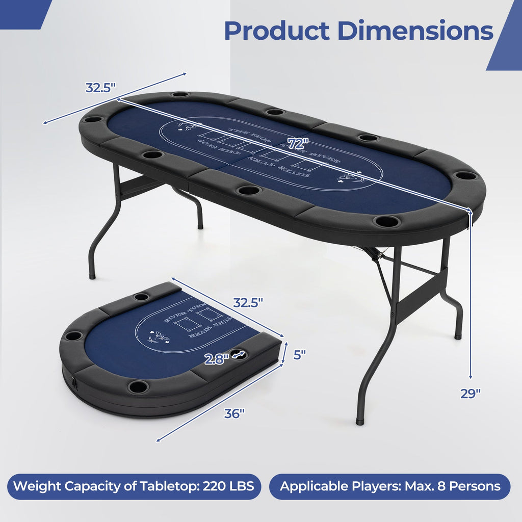 72 Inch Foldable Poker Table for 8 Players Portable Oval Card Board Game Table DirectDeals
