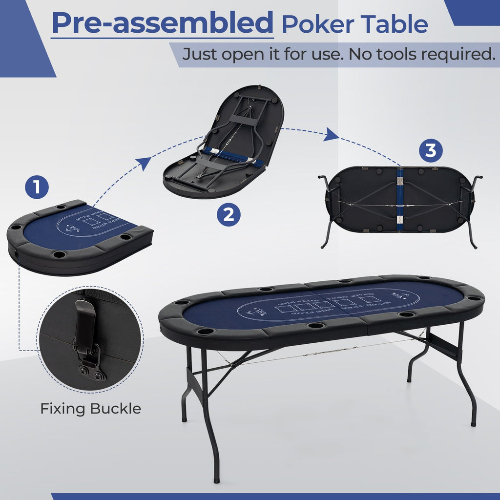 72 Inch Foldable Poker Table for 8 Players Portable Oval Card Board Game Table DirectDeals