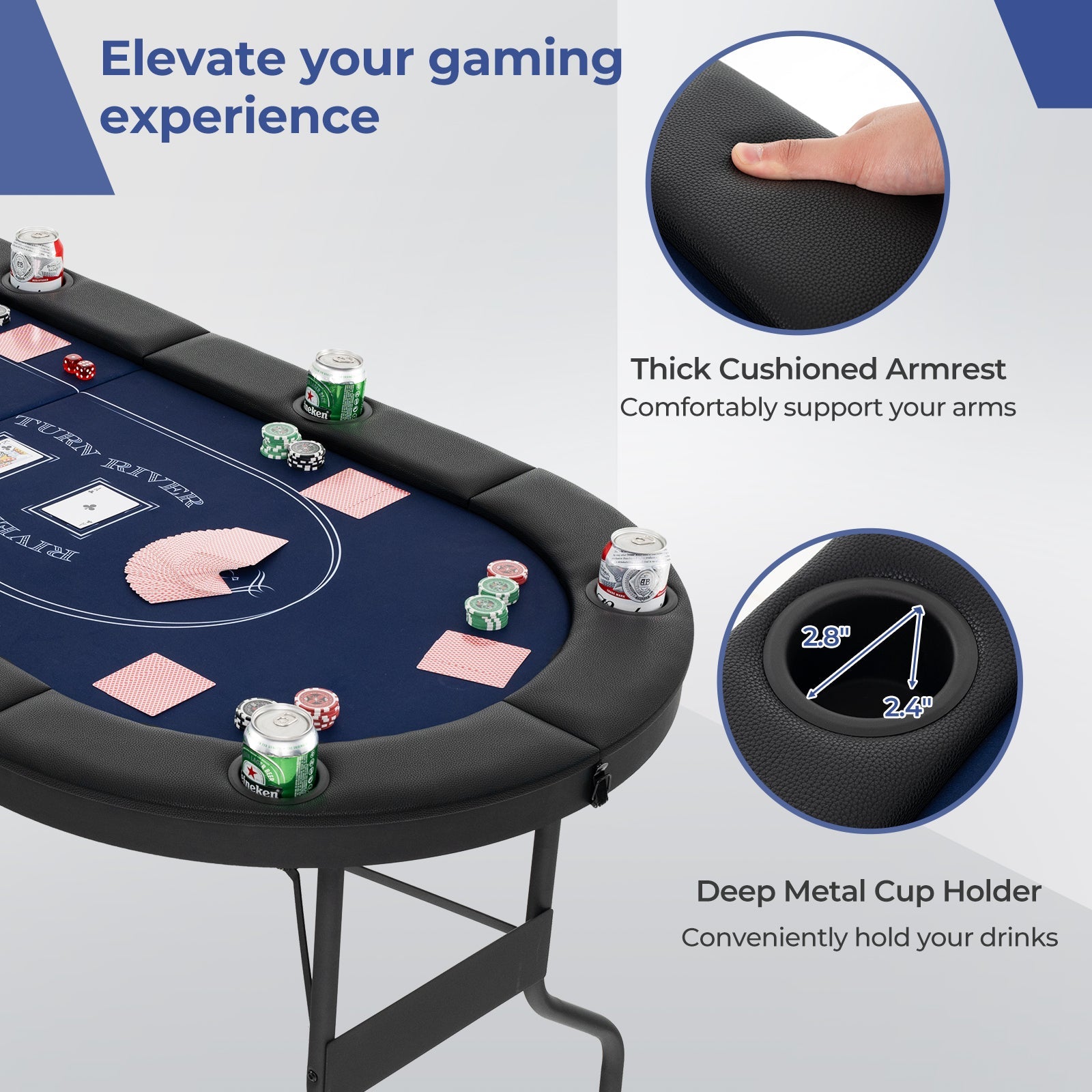 72 Inch Foldable Poker Table for 8 Players Portable Oval Card Board Game Table DirectDeals