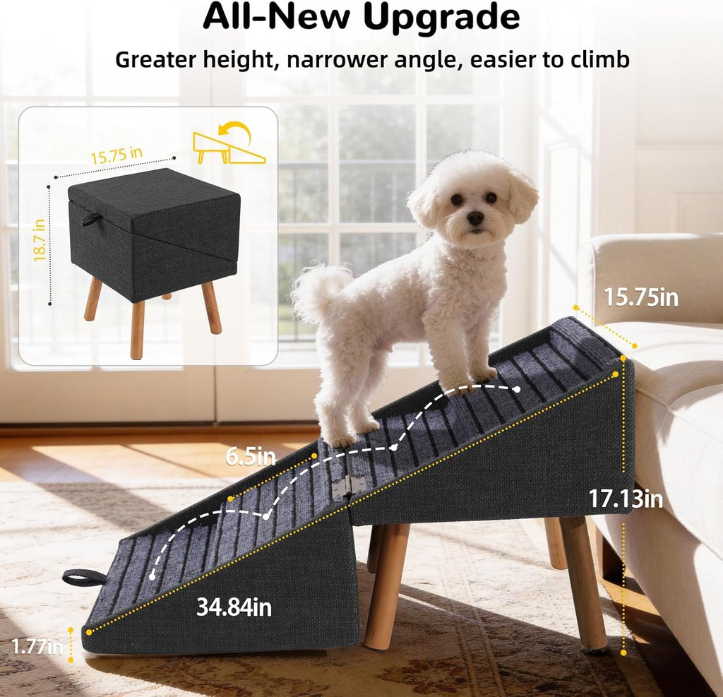 Dog Stairs for Couch 2 in 1 Foldable Pet Steps Ottoman Non Slip Wags & Whiskers Pet Supply