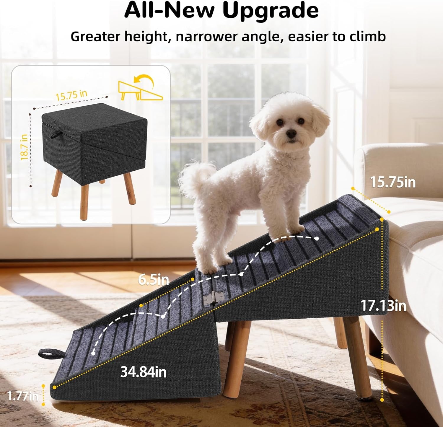 Dog Stairs for Couch 2 in 1 Foldable Pet Steps Ottoman Non Slip Wags & Whiskers Pet Supply