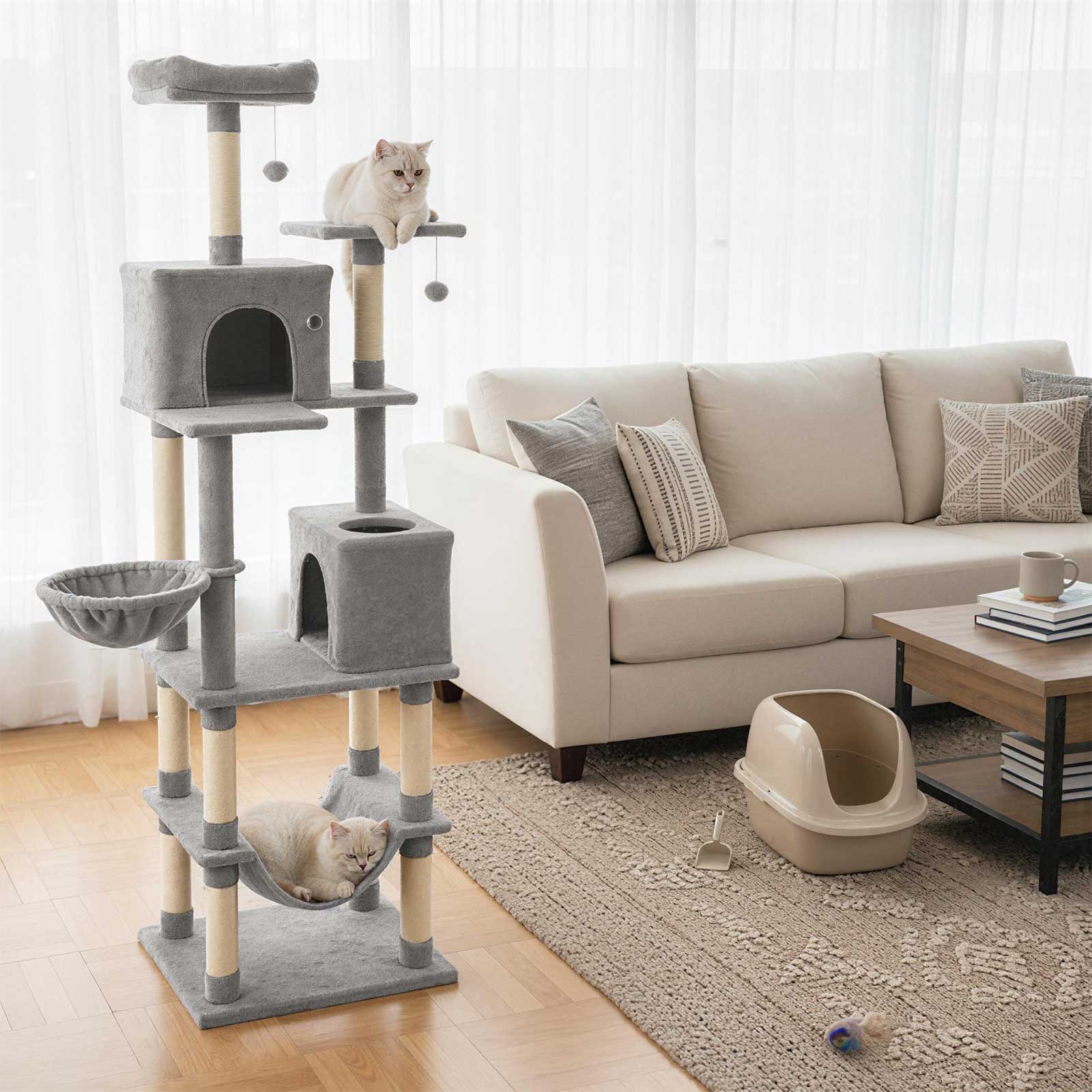 80 Inches Tall Cat Tree with 2 Large Condos and Dangling Toys DirectDeals