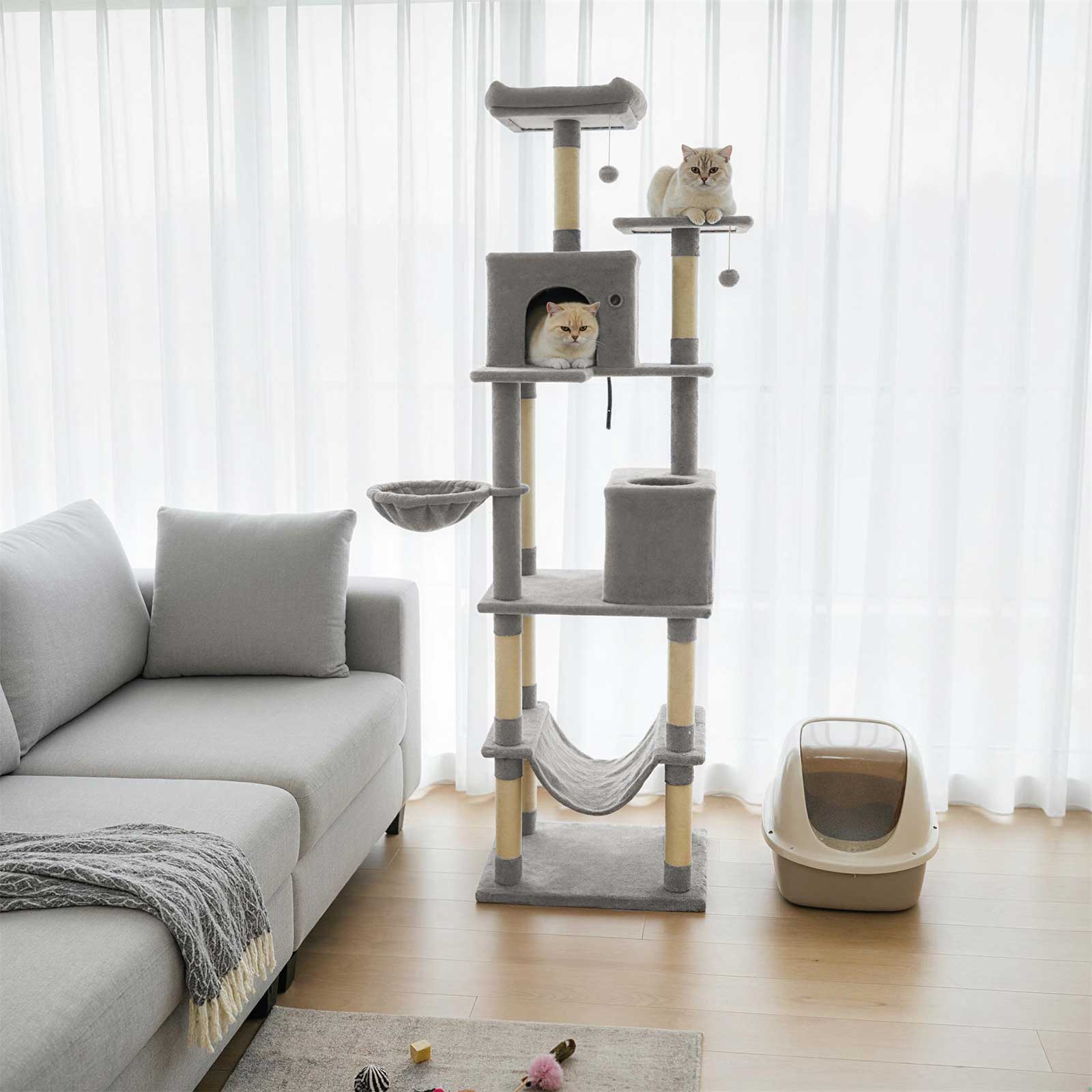 80 Inches Tall Cat Tree with 2 Large Condos and Dangling Toys DirectDeals