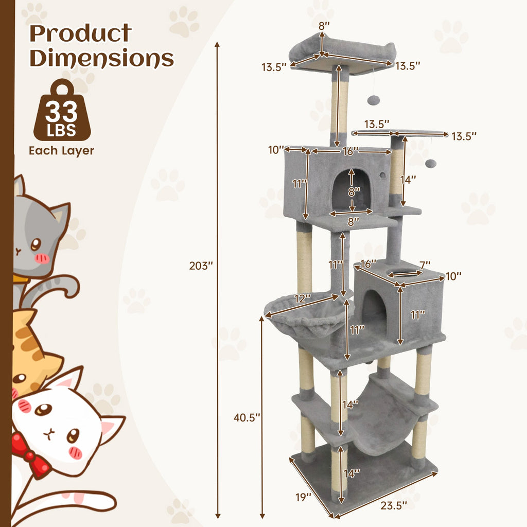 80 Inches Tall Cat Tree with 2 Large Condos and Dangling Toys DirectDeals