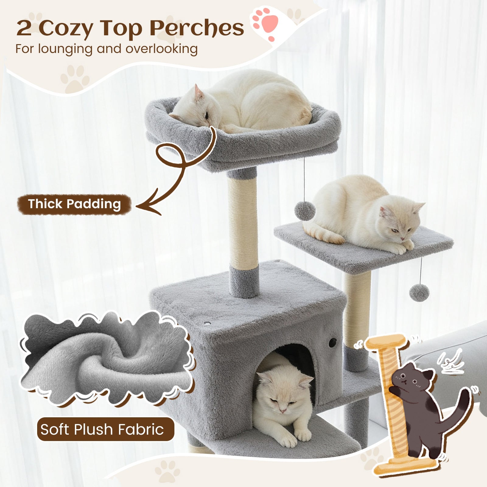80 Inches Tall Cat Tree with 2 Large Condos and Dangling Toys DirectDeals