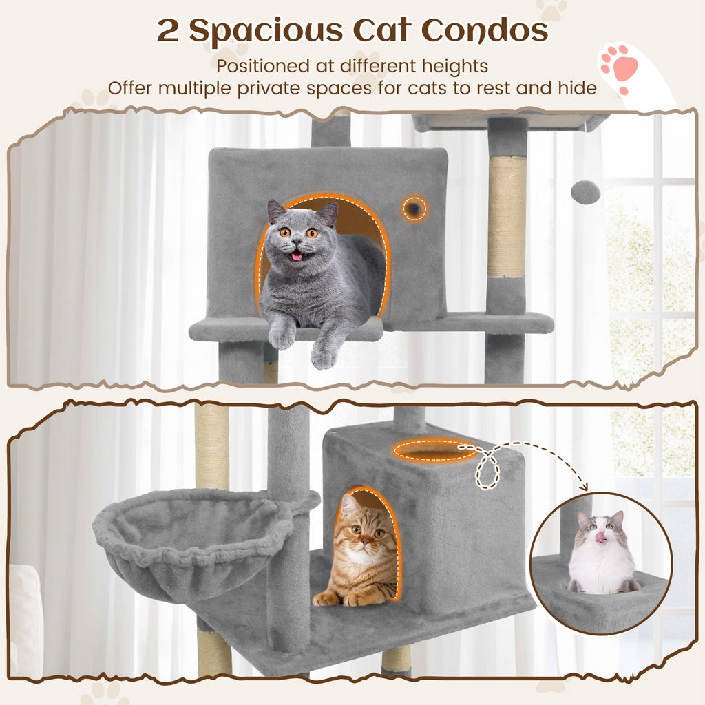 80 Inches Tall Cat Tree with 2 Large Condos and Dangling Toys DirectDeals