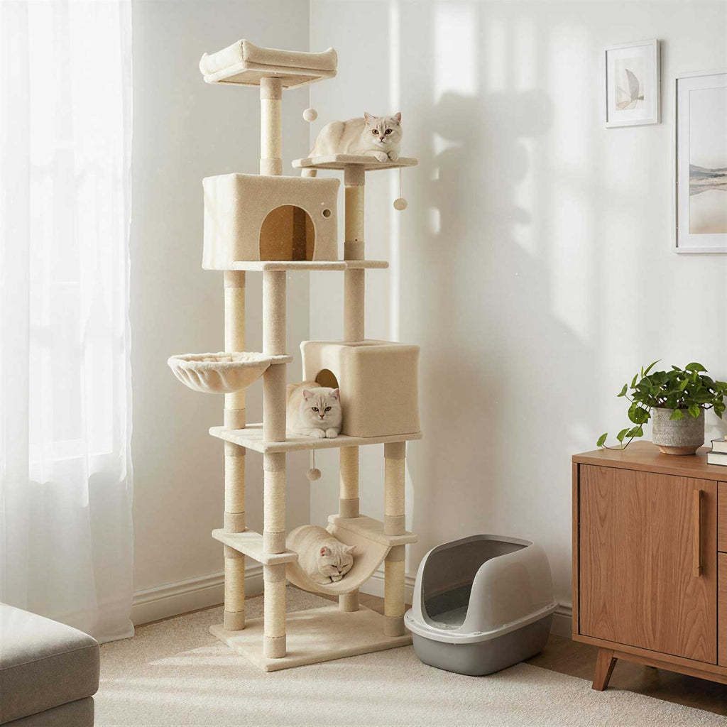 80 Inches Tall Cat Tree with 2 Large Condos and Dangling Toys DirectDeals