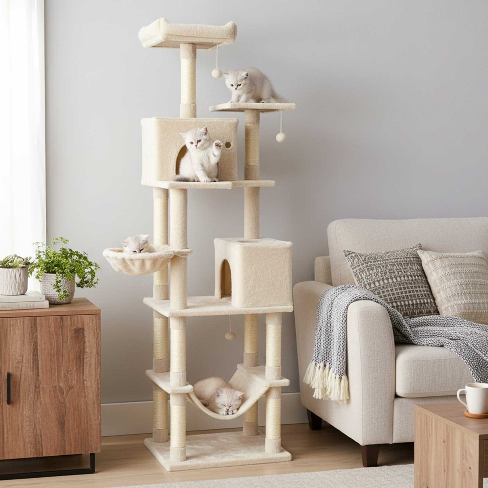 80 Inches Tall Cat Tree with 2 Large Condos and Dangling Toys DirectDeals