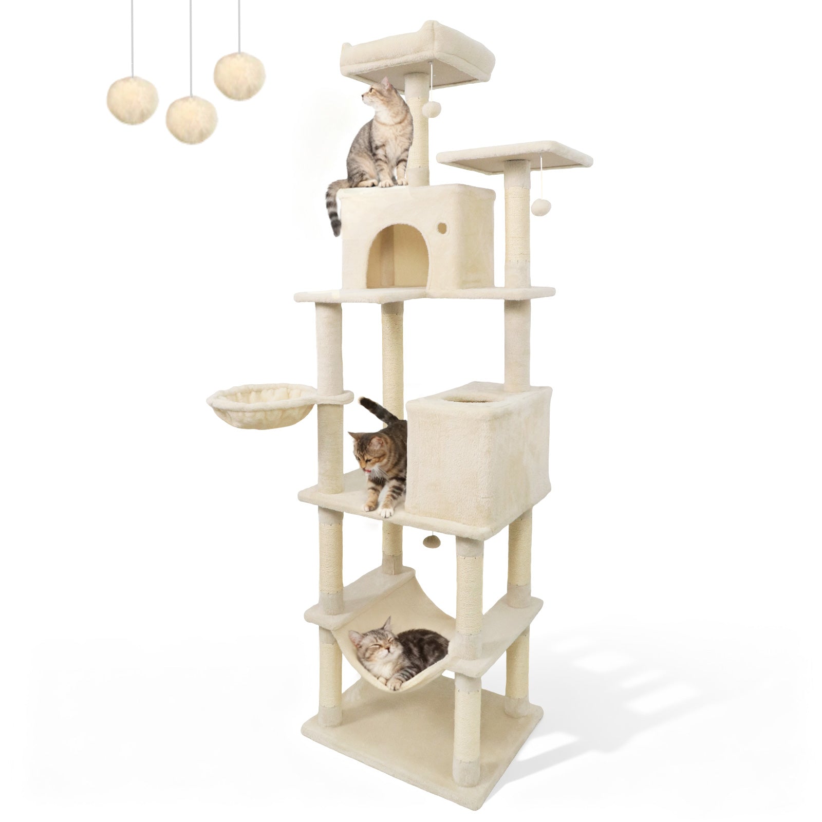 80 Inches Tall Cat Tree with 2 Large Condos and Dangling Toys DirectDeals