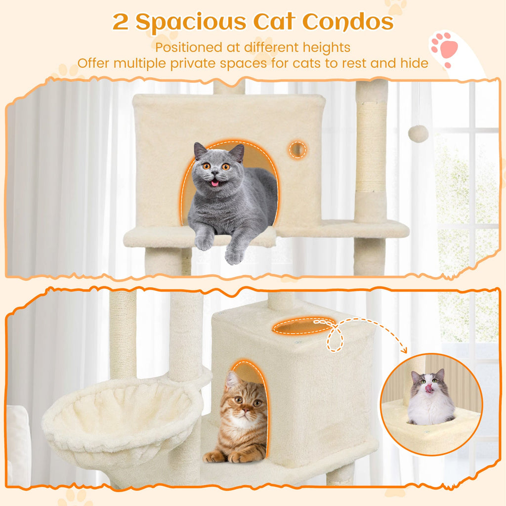80 Inches Tall Cat Tree with 2 Large Condos and Dangling Toys DirectDeals