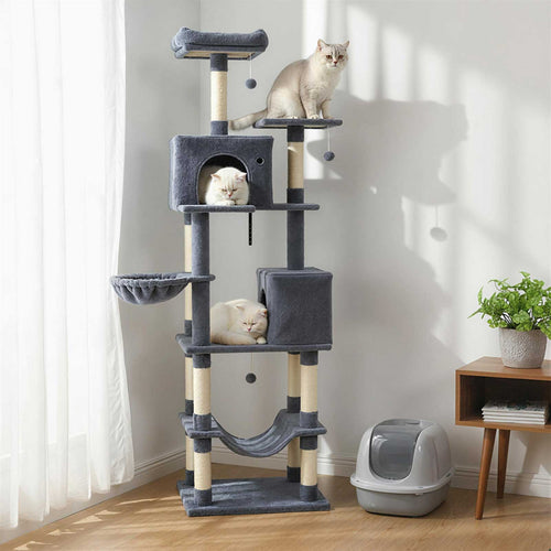 80 Inches Tall Cat Tree with 2 Large Condos and Dangling Toys DirectDeals