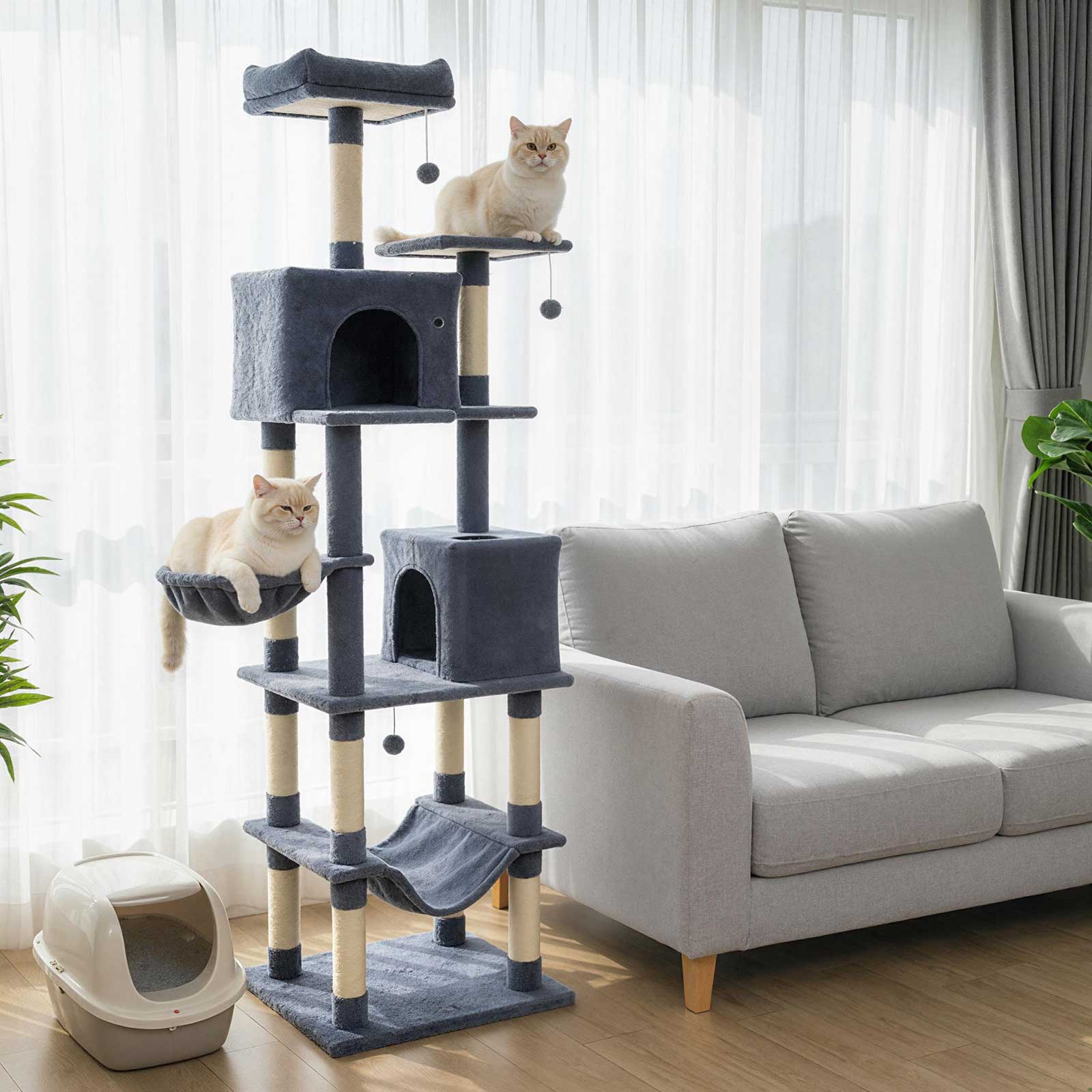 80 Inches Tall Cat Tree with 2 Large Condos and Dangling Toys DirectDeals