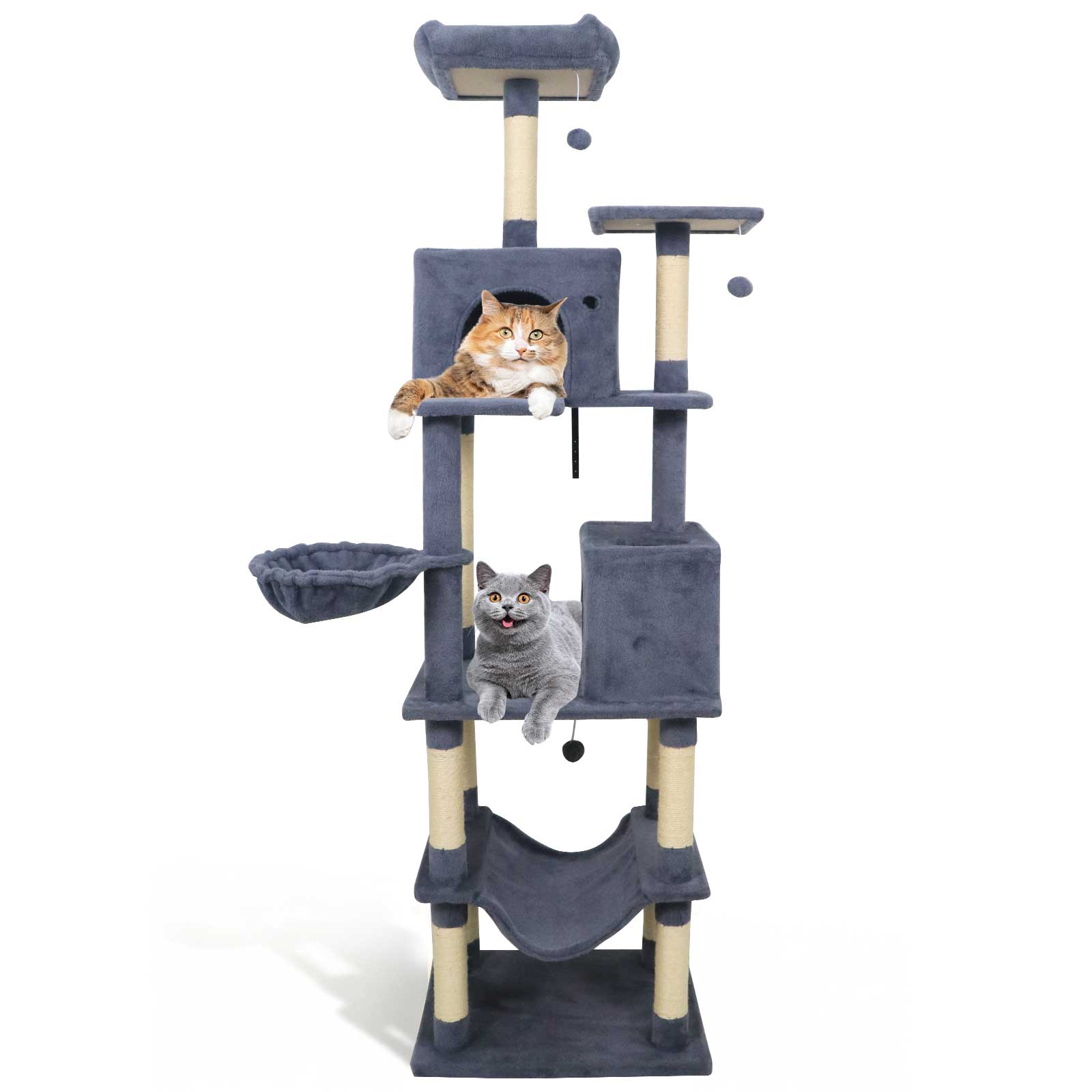 80 Inches Tall Cat Tree with 2 Large Condos and Dangling Toys DirectDeals