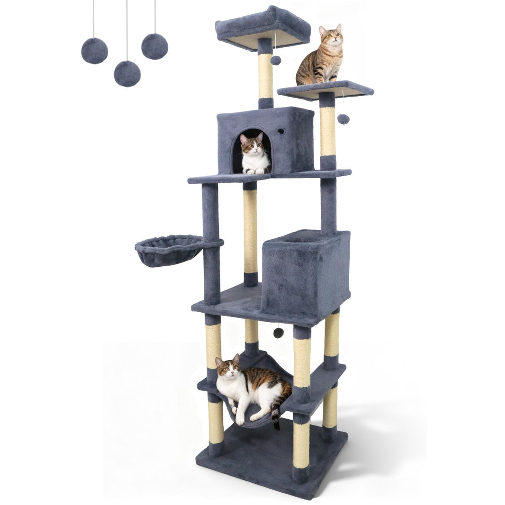 80 Inches Tall Cat Tree with 2 Large Condos and Dangling Toys DirectDeals