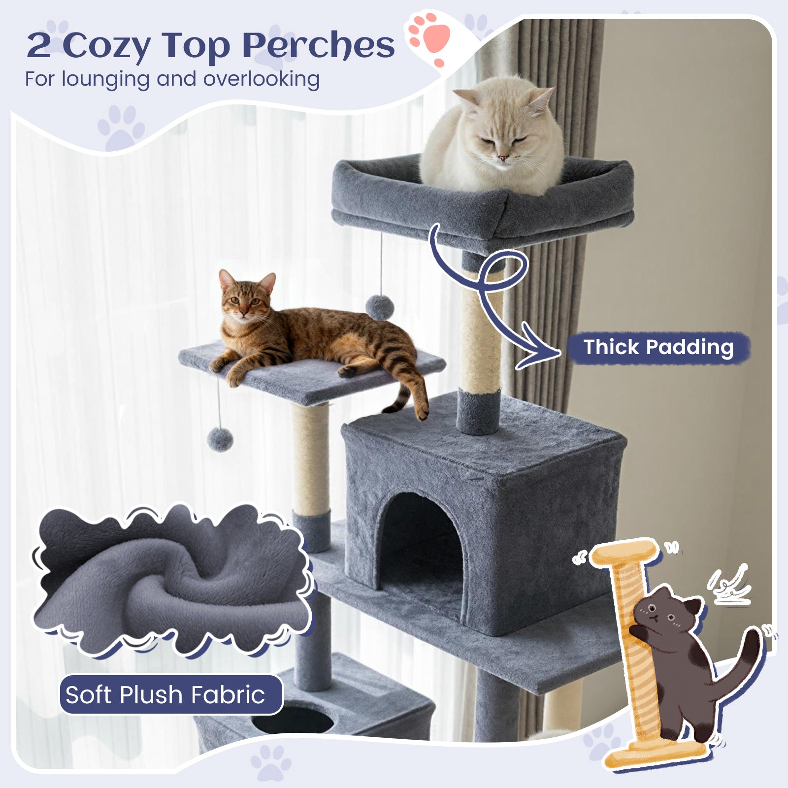 80 Inches Tall Cat Tree with 2 Large Condos and Dangling Toys DirectDeals