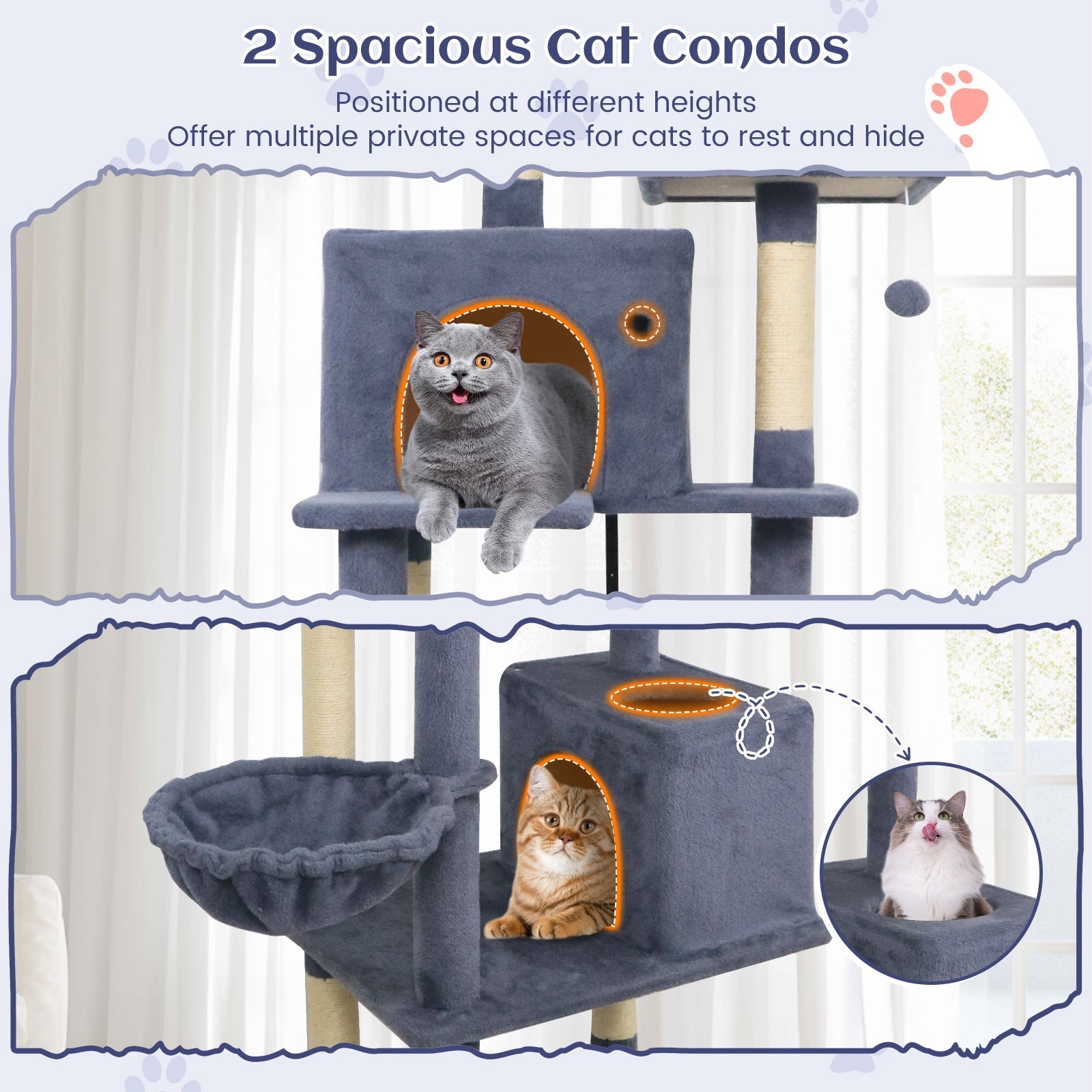 80 Inches Tall Cat Tree with 2 Large Condos and Dangling Toys DirectDeals