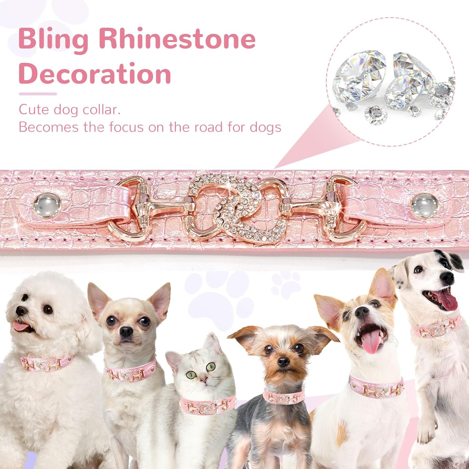Luxury Crystal Heart Dog Collar – Pink & Purple Croc Texture Jane's Pet Boutique
