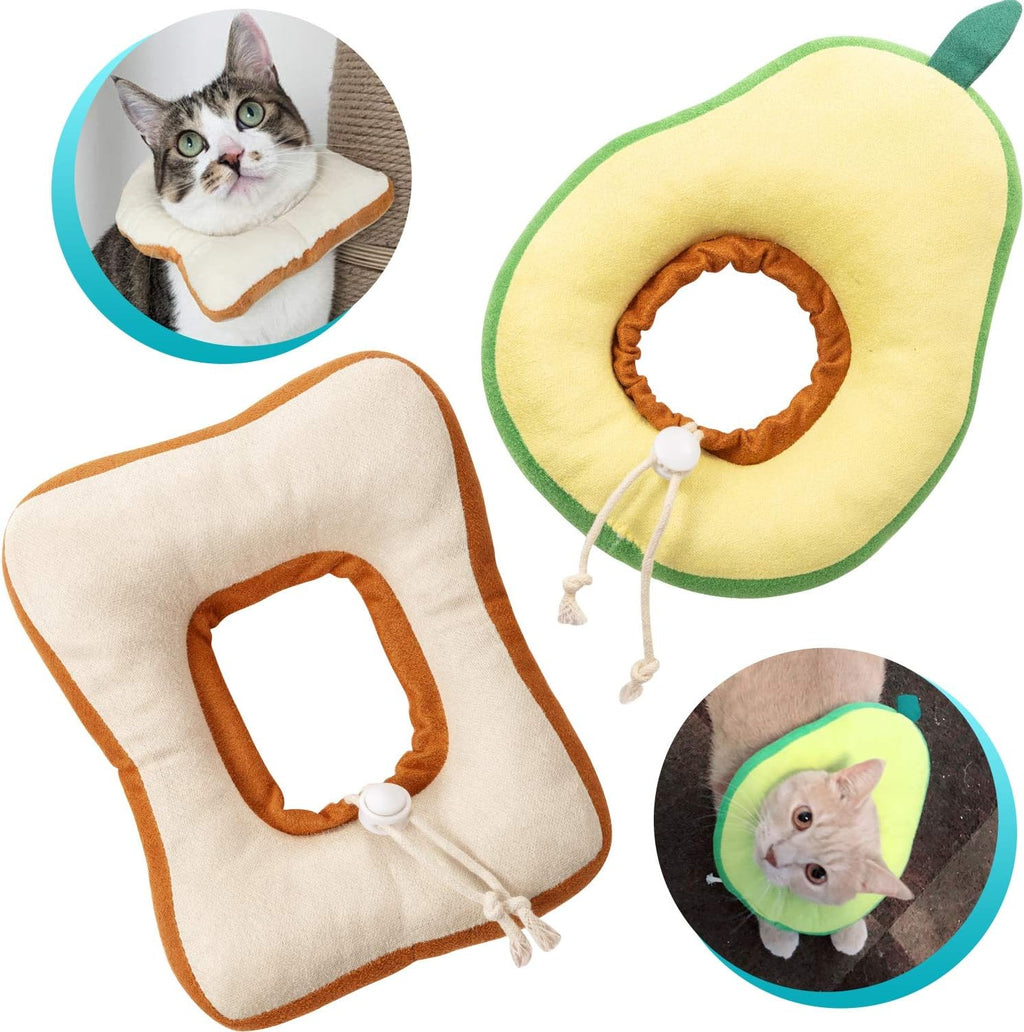 Soft Adjustable Cat Recovery Collar Cone – Cute Avocado & Toast E-Collar Jane's Pet Boutique