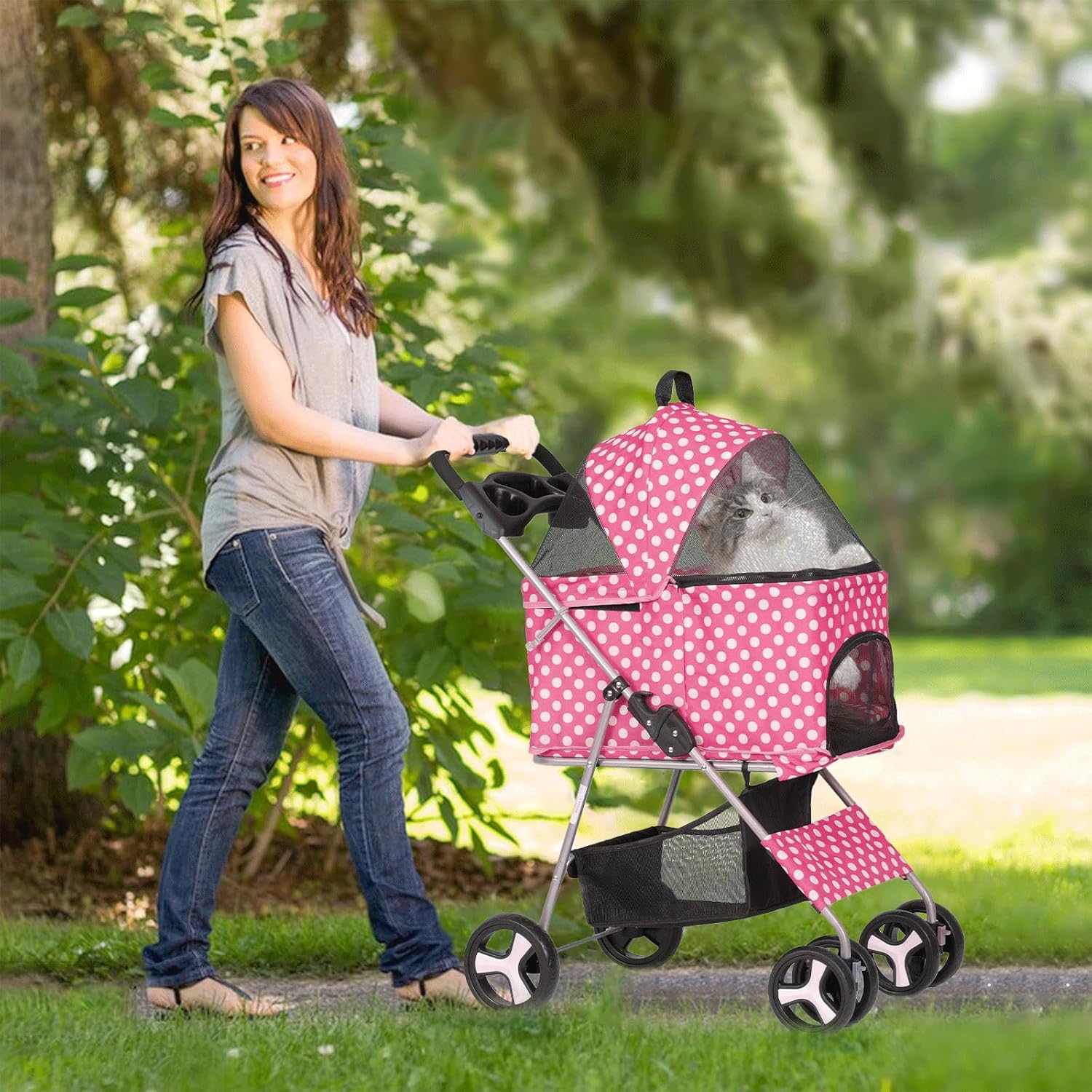 Luxury Foldable Pet Stroller – Breathable & Travel-Friendly Jane's Pet Boutique
