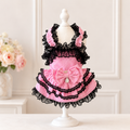 Pink Gingham Lace Dog Dress – Boutique Princess Puppy Dress with Black Lace Ruffles & Bow Jane's Pet Boutique