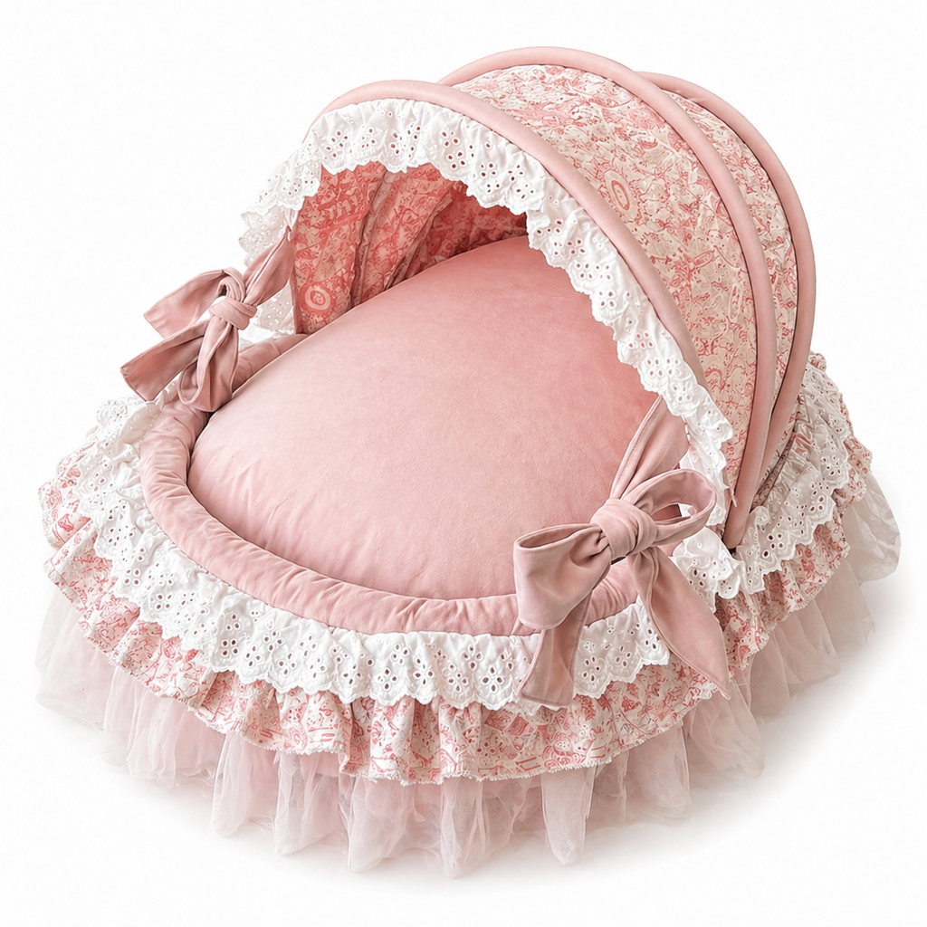 Luxury Princess Canopy Dog Bed Pink Lace Pet Nest with Removable Cushion Jane's Pet Boutique