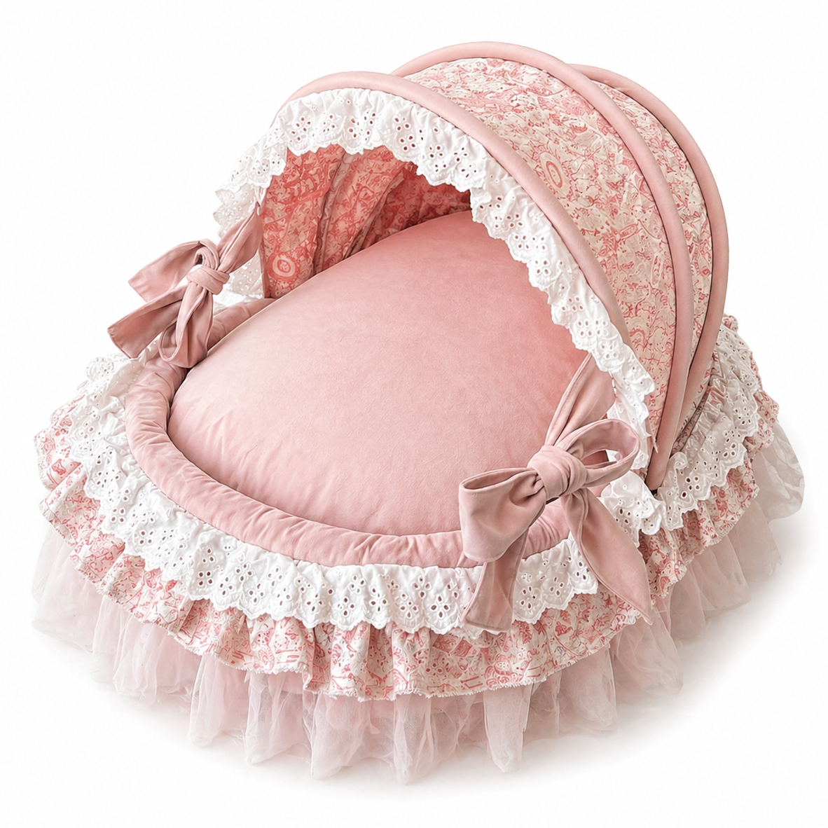 Luxury Princess Canopy Dog Bed Pink Lace Pet Nest with Removable Cushion Jane's Pet Boutique