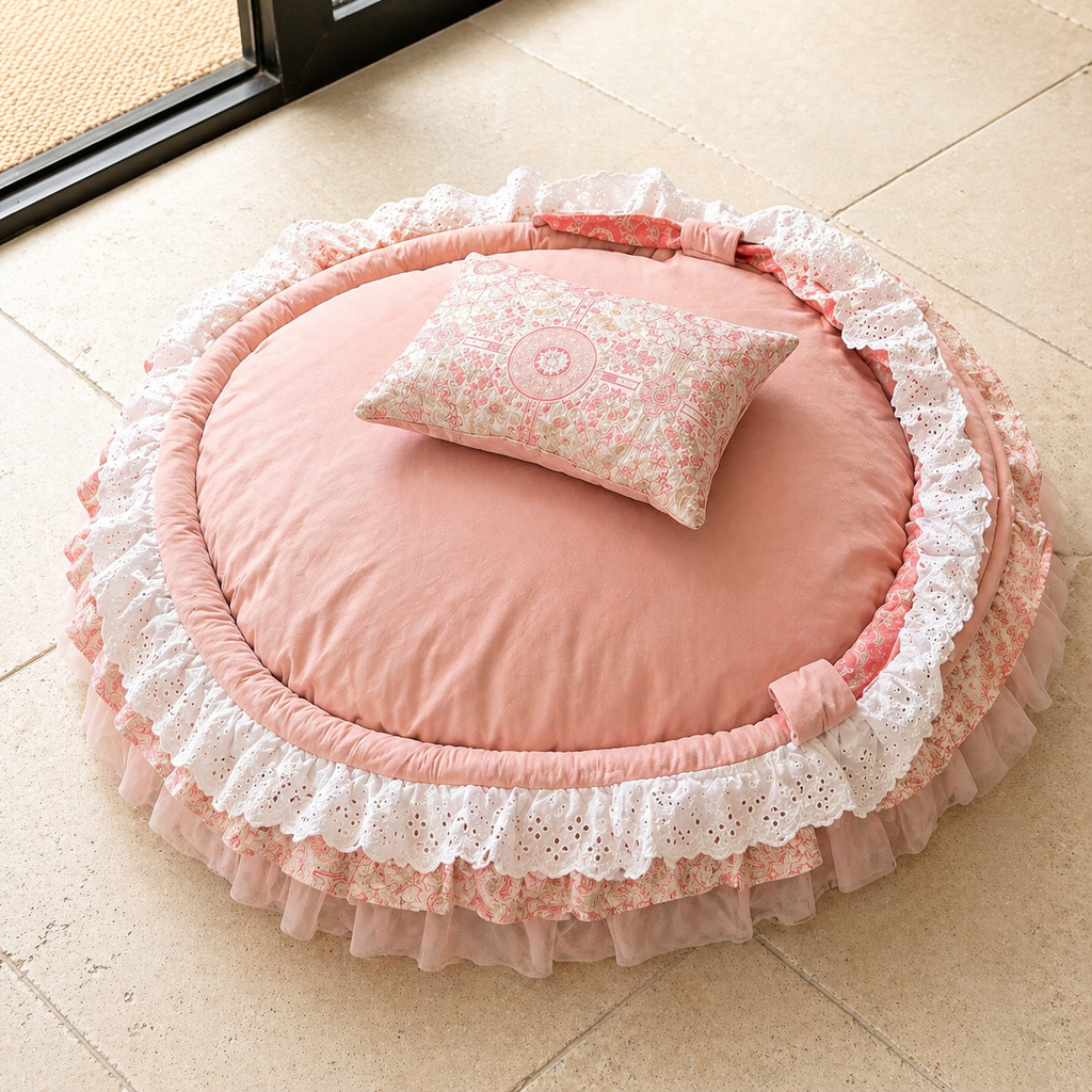 Luxury Princess Canopy Dog Bed Pink Lace Pet Nest with Removable Cushion Jane's Pet Boutique