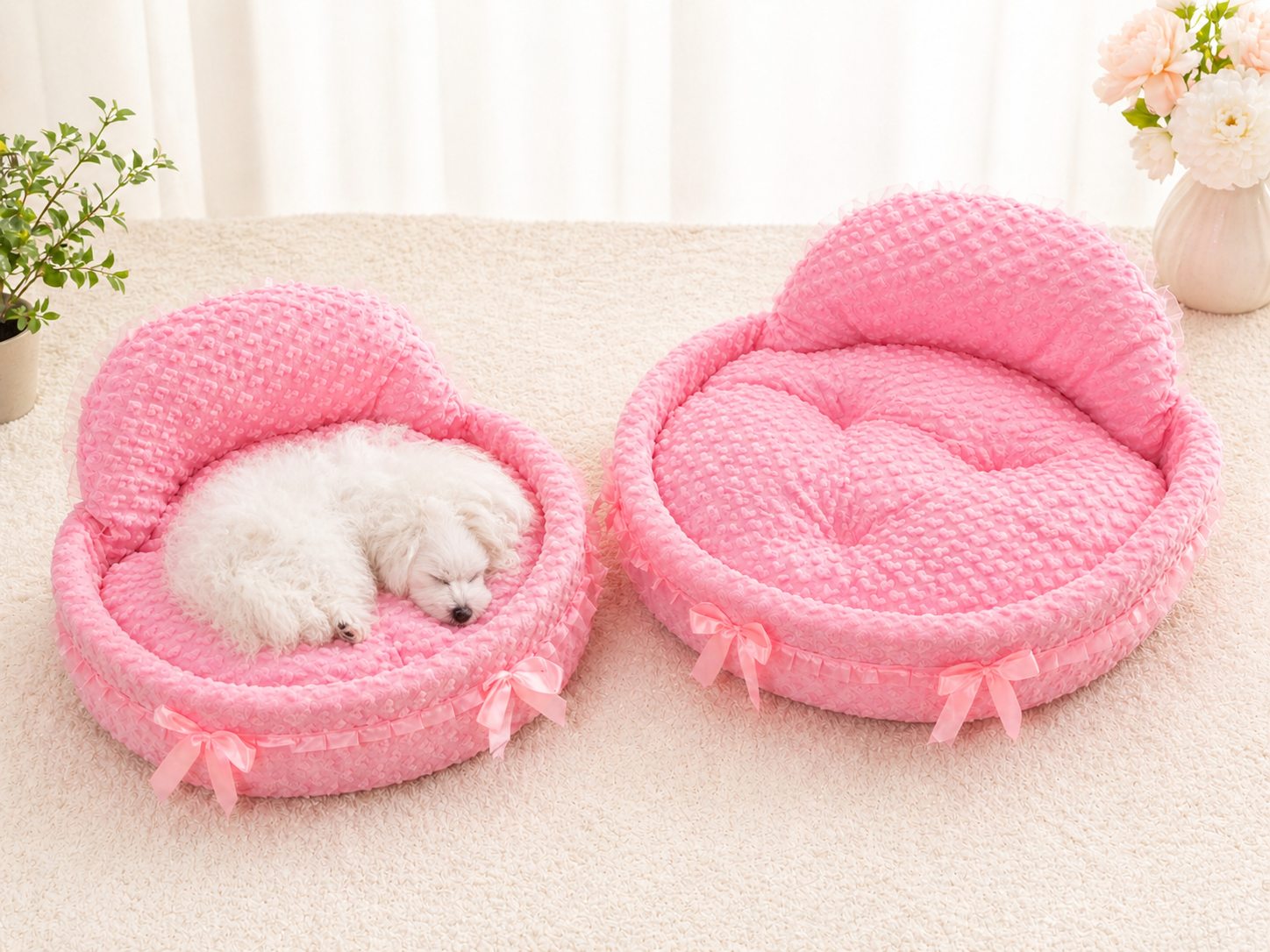 Luxury Pink Dog Bed Soft Plush Pet Bed with Cushion – Cute Princess Puppy Bed for Small Dogs & Cats Jane's Pet Boutique