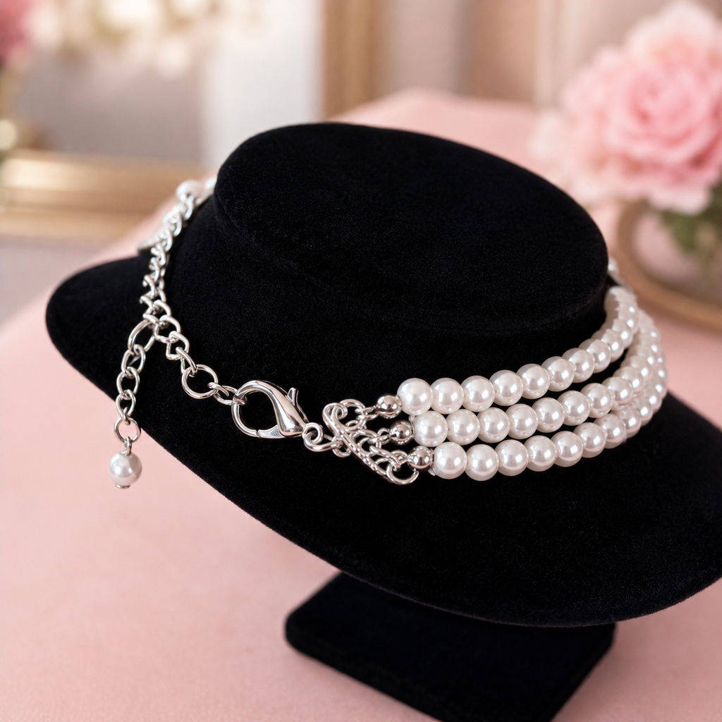 Pearl Rose Pet Necklace Luxury Dog Jewelry Accessories Jane's Pet Boutique
