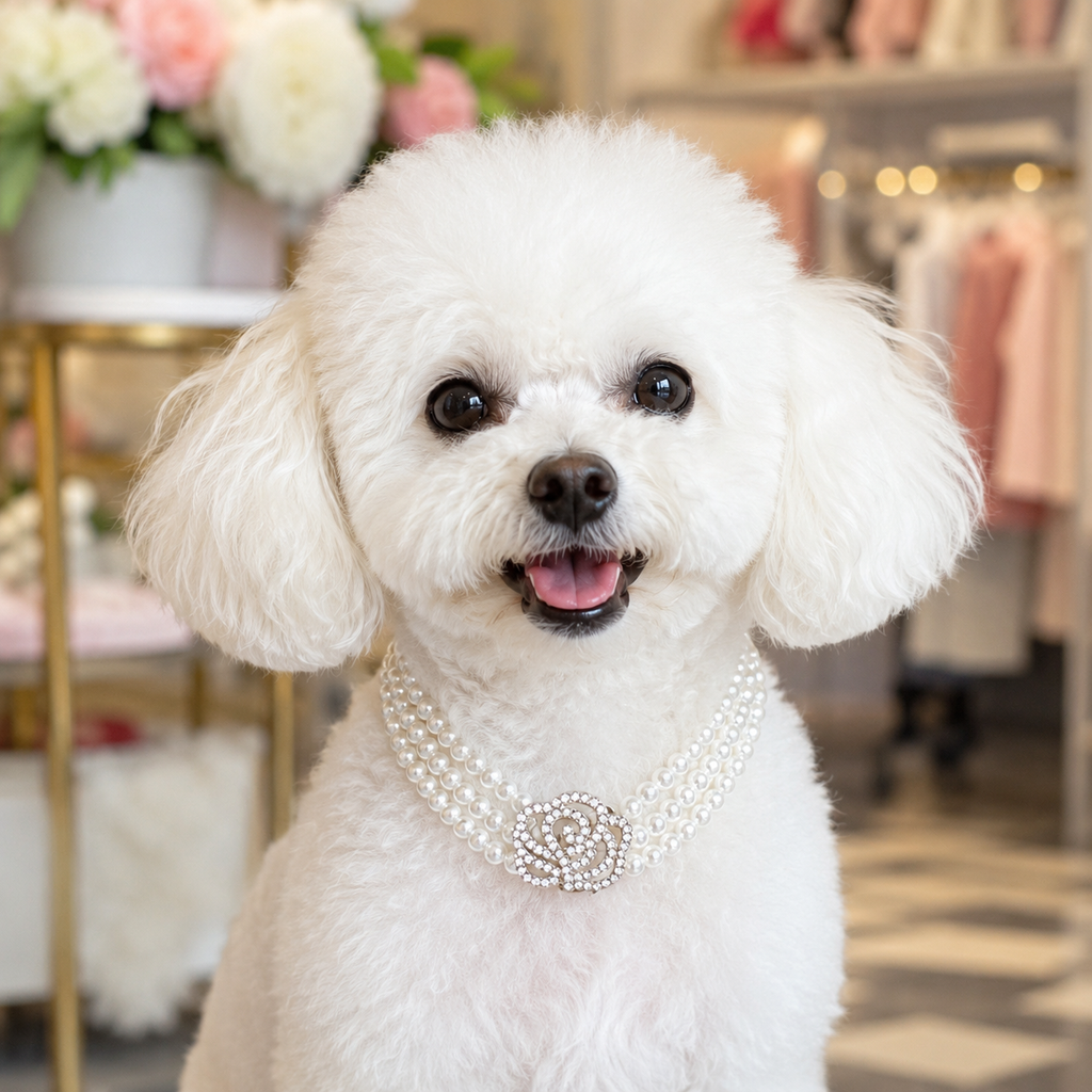 Pearl Rose Pet Necklace Luxury Dog Jewelry Accessories Jane's Pet Boutique