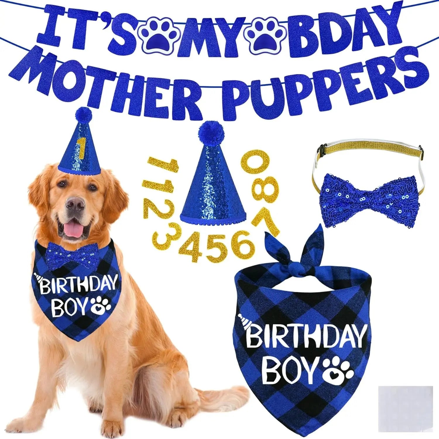 Dog Birthday Decorations Set w/ Hat, Bandana, Bow Tie, & Banner Wags & Whiskers Pet Supply